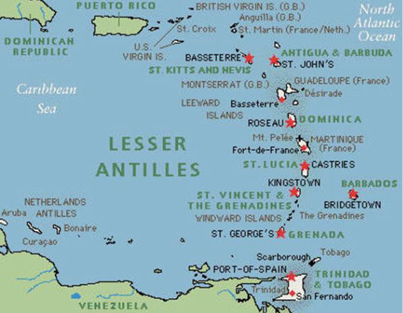 greater and lesser antilles map